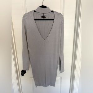 Women’s Gray Plunge Neck Sexy Sweater Dress, Size M, JLuxlabel
